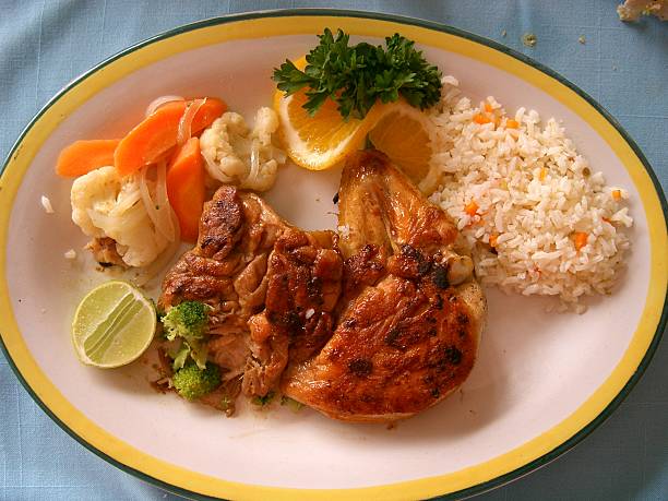 Grilled chicken with rice stock photo