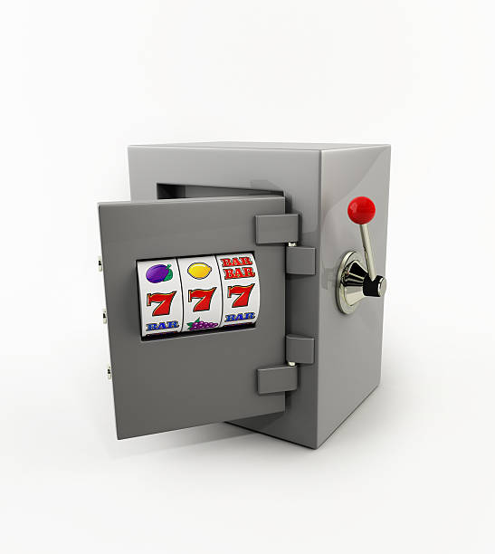 Slot machine openning door of the safe stock photo