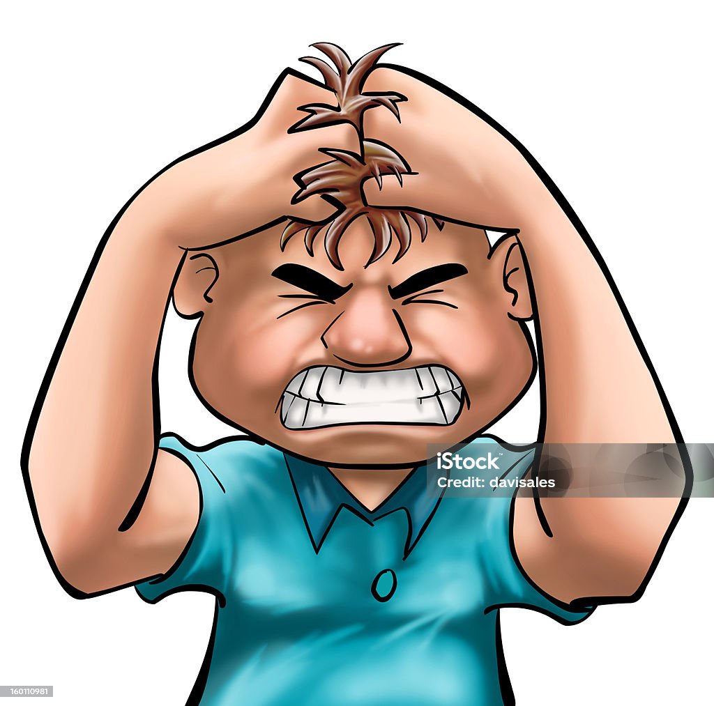 Angry cartoon character clutching his hair guy grabing his hair with angry Adult Stock Photo