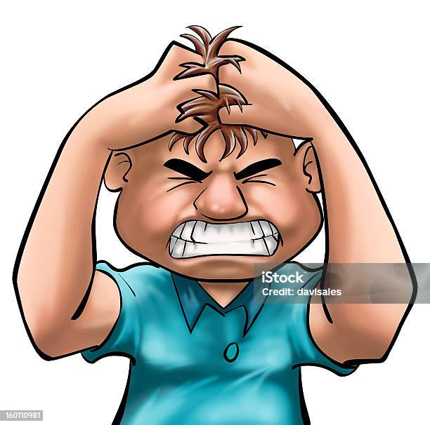 Angry Cartoon Character Clutching His Hair Stock Photo - Download Image Now - Adult, Adults Only, Blue