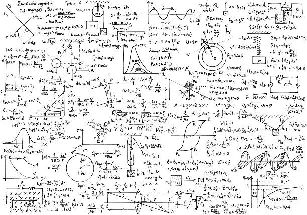 Physics Background with hand written physics formulas diagrams and plans of basic physics experiment setups. physics stock pictures, royalty-free photos & images