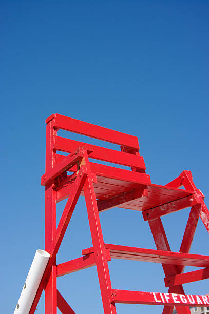 Empty Lifeguard Stand with Blue Sky stock photo