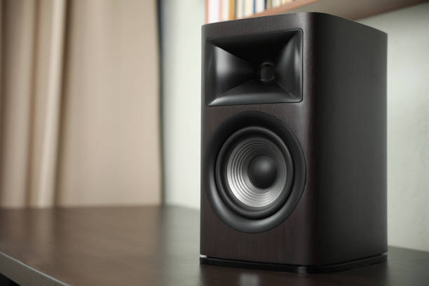 istock One sound speaker on table indoors. Space for text 1601116729