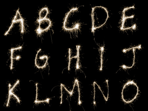 Capital letters A to O written in sparkler trails, other letters numbers and symbols available separately