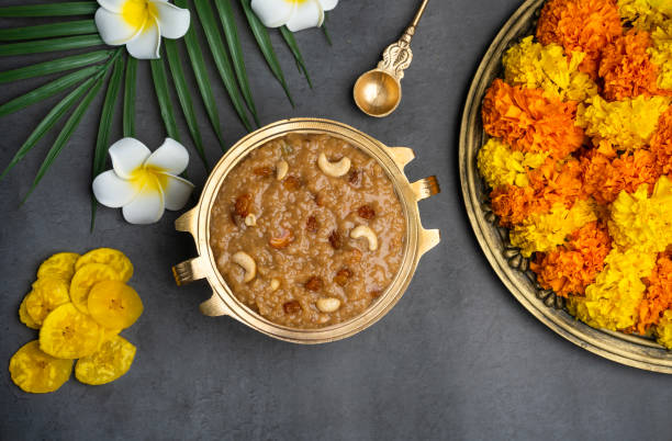 sarkara payasam arranged in brass vessel