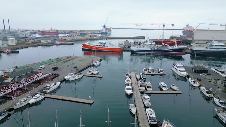 Skagen industrial harbor - drone elevating