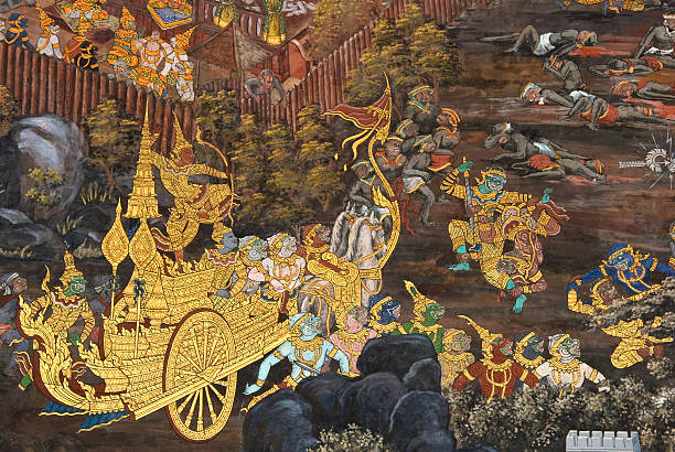 istock Thai (Ramayana story) Mural Painting on the wall 160113018