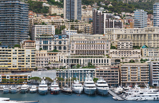 Monaco Harbour and Monte Carlo in France.
