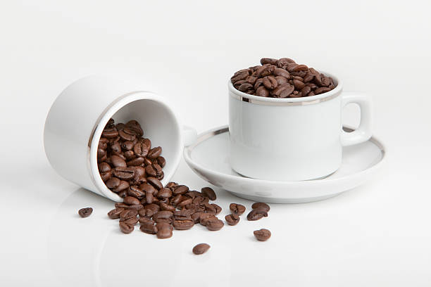 Espresso Set with Beans and 2 Cups stock photo