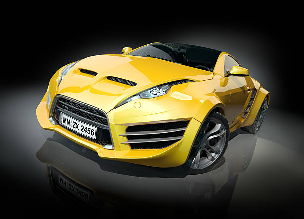 istock Yellow sports car on a black background 160115249