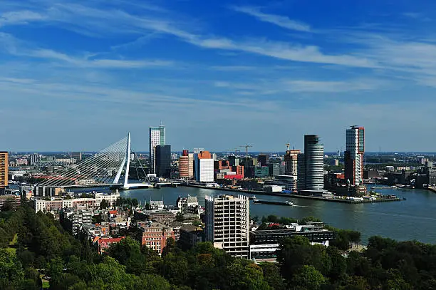 Photo of An aerial view of the city Rotterdam from the skyline