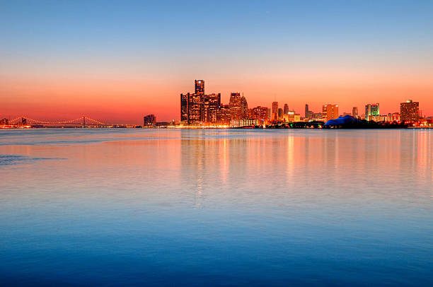 Detroit, Michigan Skyline at Night stock photo