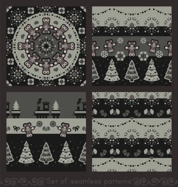 Vector illustration of Set of Seamless Patterns. Christmas Theme.