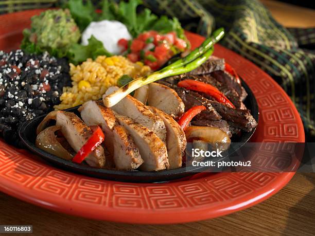 Steak And Chicken Fajitas Stock Photo - Download Image Now - Bean, Bell Pepper, Black Bean