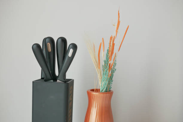 istock Set of kitchen knives in a box . 1601186173