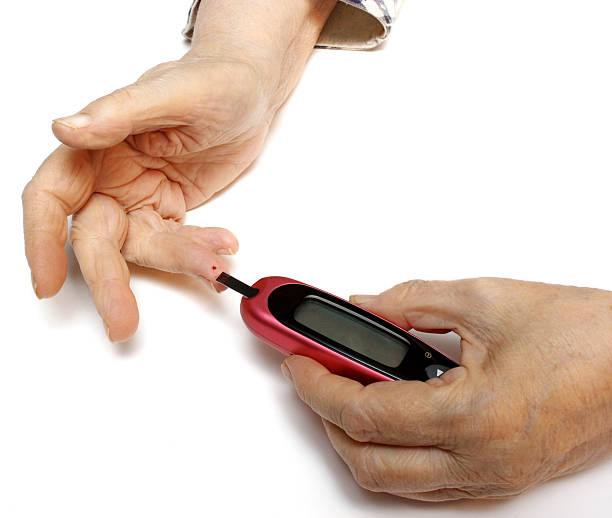 self-monitoring of blood glucose levels stock photo