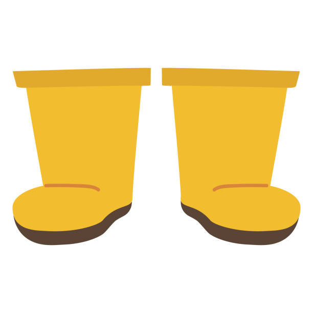 gelbe galoschen für die arbeit im garten und auf dem feld oder in der landwirtschaft in einem niedlichen flachen handgezeichneten stil - galoshes stock-grafiken, -clipart, -cartoons und -symbole