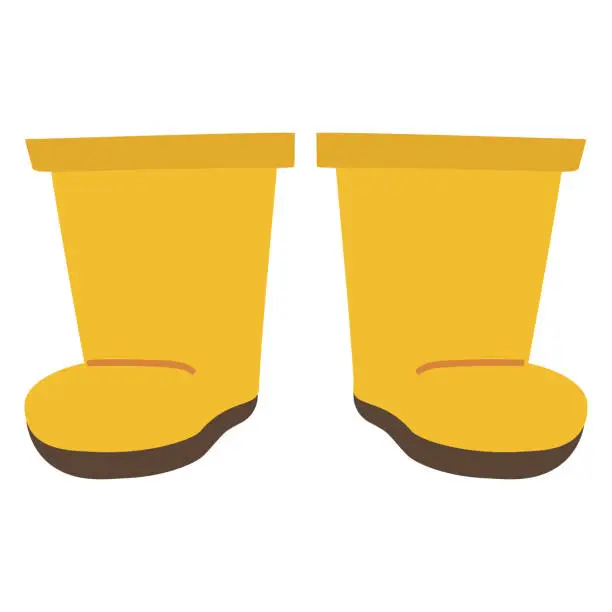 Vector illustration of yellow galoshes of for work in the garden and field or agriculture in a cute flat hand-drawn style