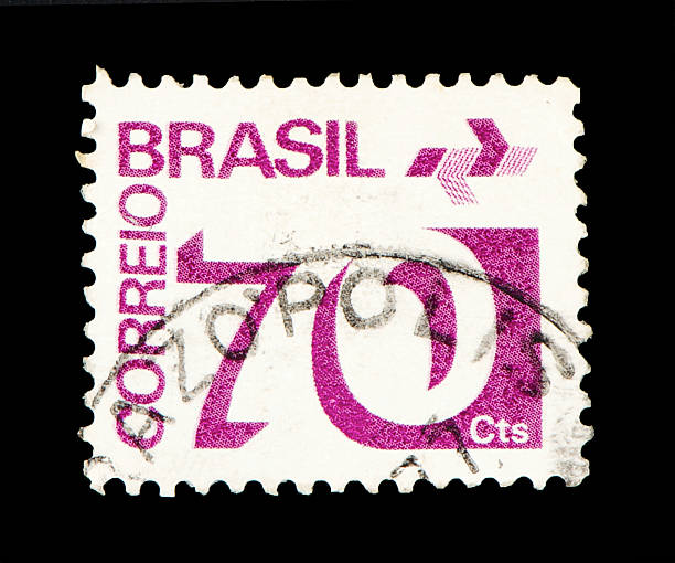istock Brazilian postage stamp, on black background. 160119556