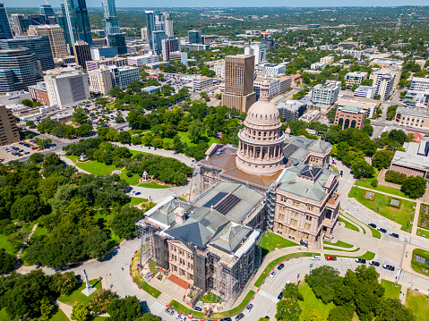 Aerial stock photo Texas Capitol Building Austin 2023