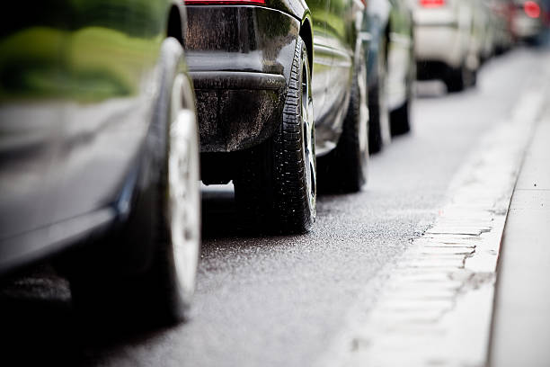 istock Traffic jam in flooded highway cause rain 160120648