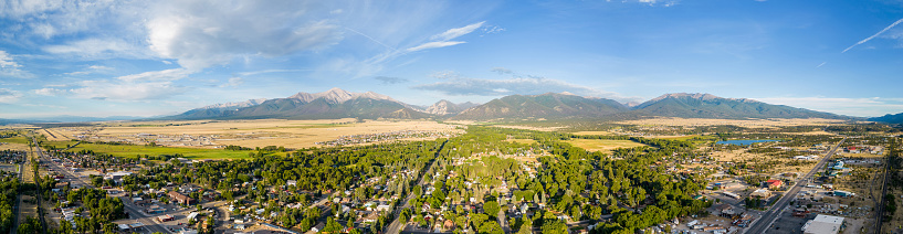 Aerial panorama photo Buena Vista Colorado with mountain views