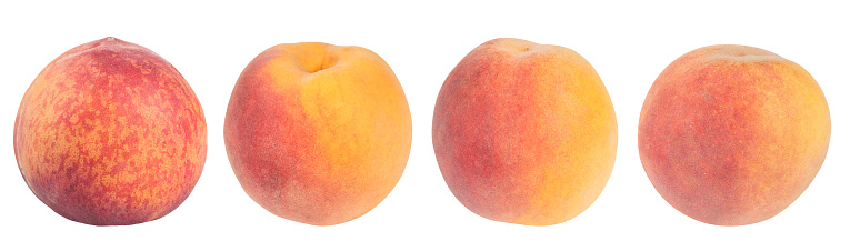 Collection of peaches on an isolated white background.