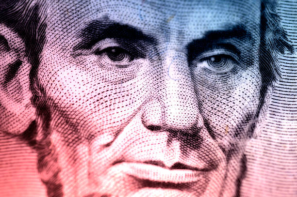 Abe Photo of Abraham Lincoln On The Five Dollar Bill With Color and Blur Effect. abraham lincoln stock pictures, royalty-free photos & images