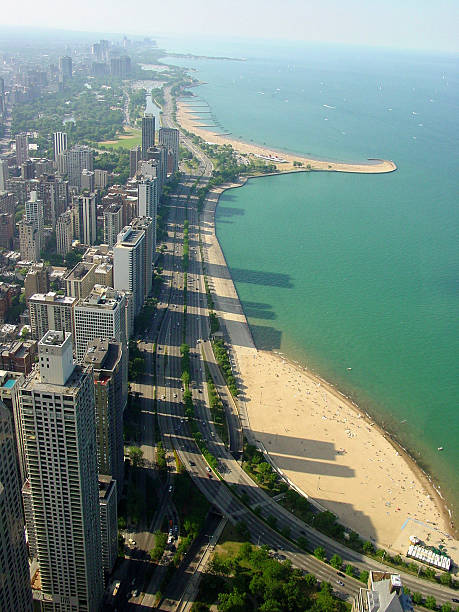 Chicago lake front Taken from Hancock Tower July 2003 chicago smog stock pictures, royalty-free photos & images