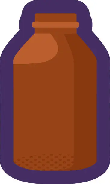 Vector illustration of Outline Brown Glass Waste Medical Pills Container