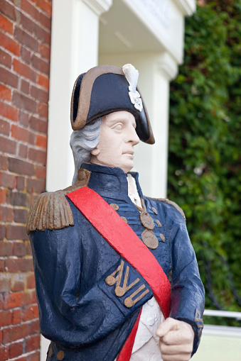 Admiral Lord Horatio Nelson, one of Britain's greatest ever naval commanders, born in North Norfolk in 1758, spent his early years in the village of Burnham Thorpe. This painted statue in full naval uniform and complete with his famous Bicorn hat can be found outside a shop in a village close by to Burnham Thorpe, where he is a local hero.