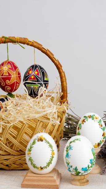 istock easter composition with phone with white chroma key screen for advertising basket of eggs with embroidery eggs painted lavender flowers wooden coasters on a white background Easter holiday 1601281342