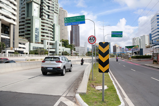 salvador, bahia, brazil - may 9, 2022: zebra-shaped road signs indicating danger and deviations from the lane and road in the city of Salvador.