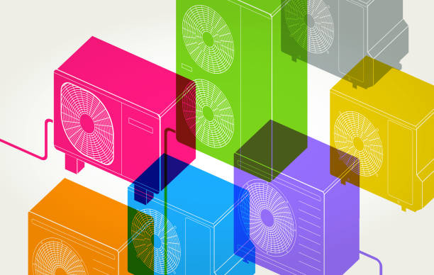 luftwärmepumpe / luftwärmepumpe - wärmepumpe stock-grafiken, -clipart, -cartoons und -symbole