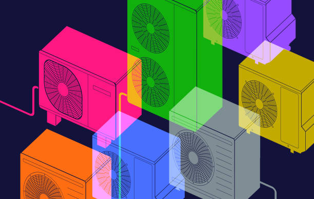 luftwärmepumpe / luftwärmepumpe - wärmepumpe stock-grafiken, -clipart, -cartoons und -symbole