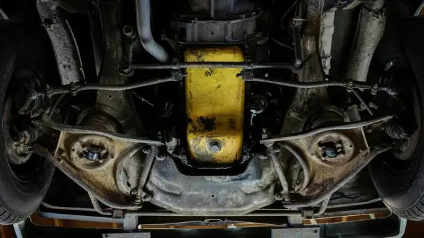 Yellow oil pan of a truck