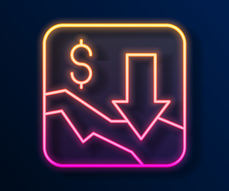 Glowing neon line Financial growth decrease icon isolated on black background. Increasing revenue. Vector.
