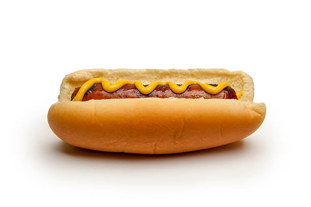 istock Hot Dog with Mustard in Bun 160135326