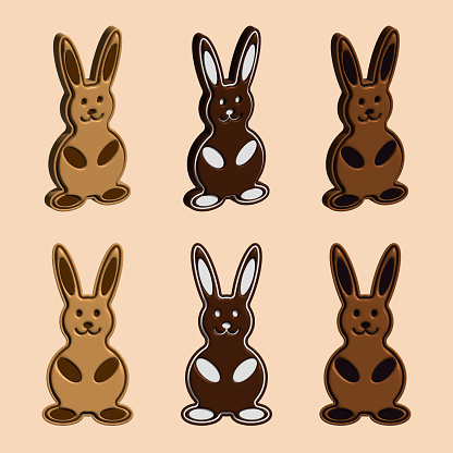 Set of cute chocolate bunnies illustration, easter rabbit, 3d illustration, 3d rendering