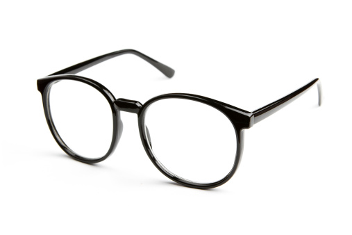 Photo of black nerd glasses isolated on white