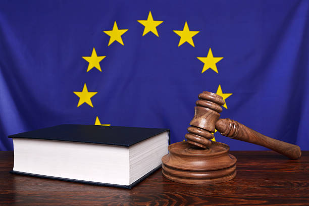 istock A gavel with a black book and a blue and yellow flag 160137227