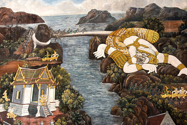 istock Thai (Ramayana story) Mural Painting on the wall 160137269