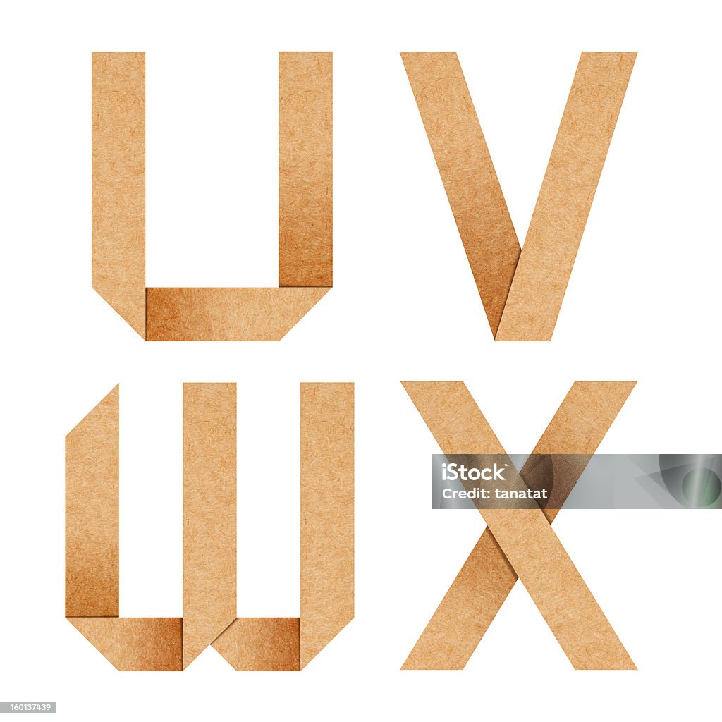 alphabet U,V,W,X Origami paper with clipping path alphabet letters U,V,W,X Origami from recycled paper with clipping path Alphabet Stock Photo