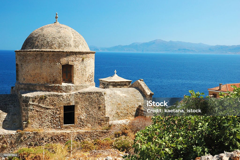 Old byzantine church of Monemvasia town, Peloponnese,Greece Old byzantine church of Monemvasia town at the east coast of the Peloponnese,Greece Ancient Stock Photo