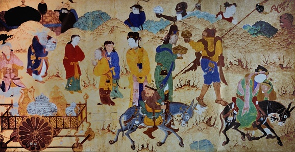 Later 15th Century Illustration of Aq-Qoyunlu (White Sheep) Turkmen transporting ceramics from China to Turkey, Topkapi Palace Museum, Istanbul Turkey, public domain