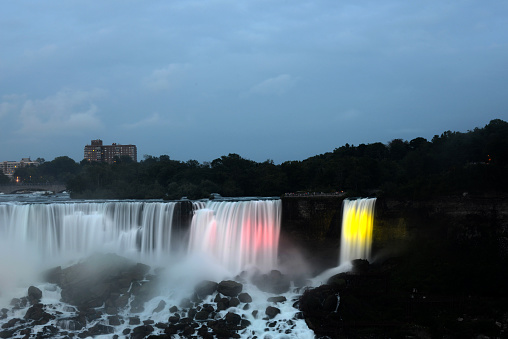 illuminated American Niagara Falls seen from the Canadian side