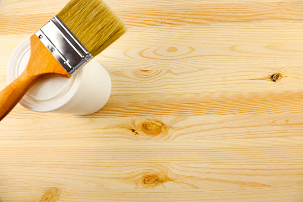 istock Wood texture and tin, paintbrush / covering by varnish 160138419