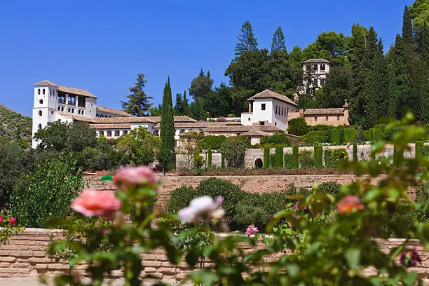 Photo of Alhambra de Granada. Generalife Palace over the gardens