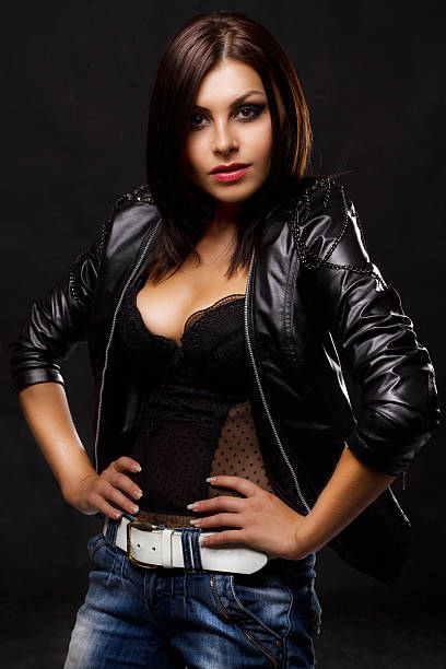 istock Sexy young woman in leather jacket 160141619