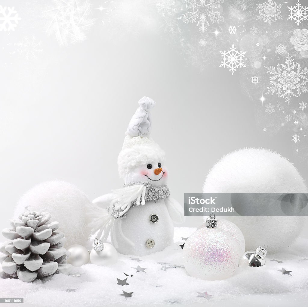 Christmas decoration Christmas decoration with snowman on background with stars and snowflakes Abstract Stock Photo